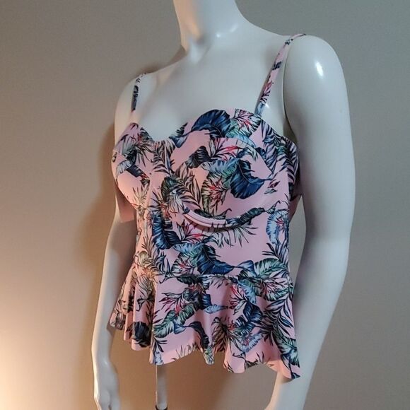 NWT Rosegal Pink Tankini Top with Leaf Pattern (L) - Picture 1 of 5